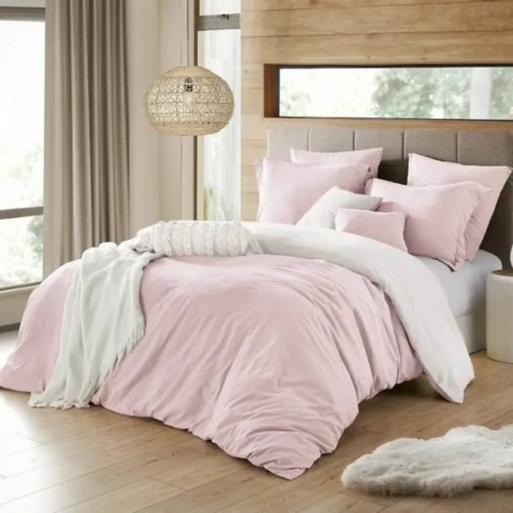 3 Pieces Cal-King/King Crinkle Duvet Cover Set Pink NEW
